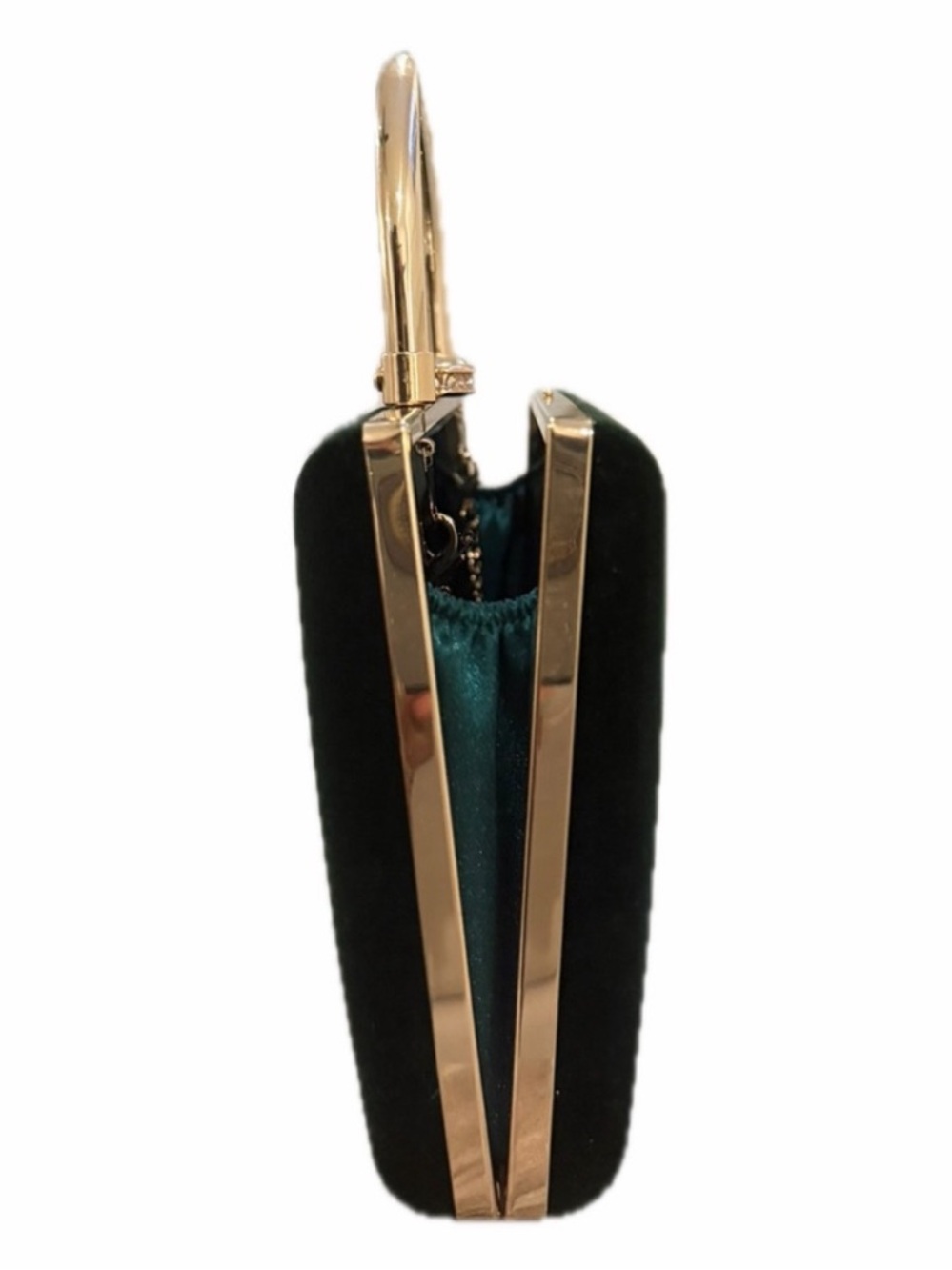 House of Harlow 1960 Emerald Green Velvet Box Clutch with Gold Handle - Picture 11 of 12